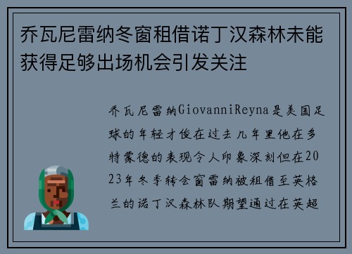 乔瓦尼雷纳冬窗租借诺丁汉森林未能获得足够出场机会引发关注
